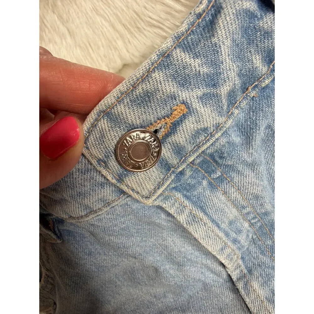 Zara Light Wash High Waisted Distressed Ripped Denim Cut Offs